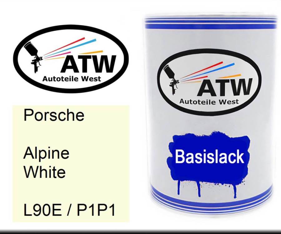 Porsche, Alpine White, L90E / P1P1: 500ml Lackdose, von ATW Autoteile West.
